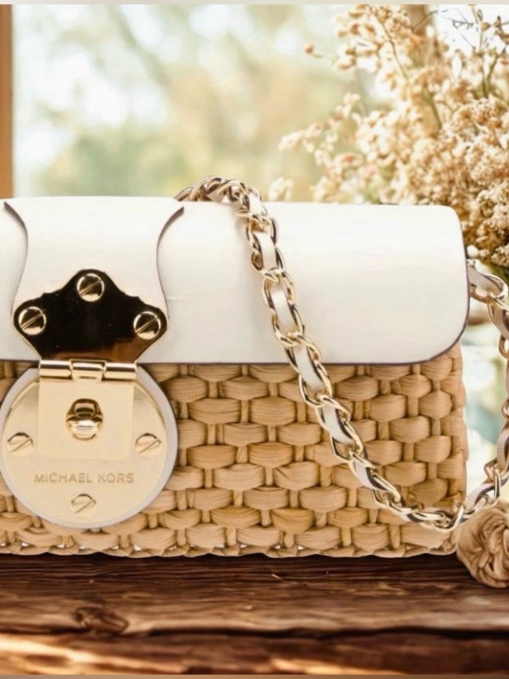 Michael Kors Santorini Rattan Woven Baguette Bag 🤍⛓️